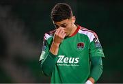10 November 2023; Jaze Kabia of Cork City reactsa after his side's defeat in the SSE Airtricity Men's Promotion / Relegation play-off match between Waterford and Cork City at Tallaght Stadium in Dublin. Photo by Tyler Miller/Sportsfile