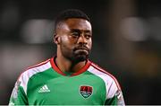 10 November 2023; Tunde Owolabi of Cork City reacts after his side's defeat in the SSE Airtricity Men's Promotion / Relegation play-off match between Waterford and Cork City at Tallaght Stadium in Dublin. Photo by Tyler Miller/Sportsfile