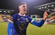 10 November 2023; Dean McMenamy of Waterford celebrates after his side's victory in the SSE Airtricity Men's Promotion / Relegation play-off match between Waterford and Cork City at Tallaght Stadium in Dublin. Photo by Tyler Miller/Sportsfile