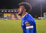 10 November 2023; Derik Osede of Waterford celebrates after his side's victory in the SSE Airtricity Men's Promotion / Relegation play-off match between Waterford and Cork City at Tallaght Stadium in Dublin. Photo by Tyler Miller/Sportsfile