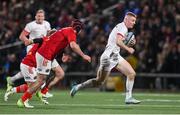 10 November 2023; Nathan Doak of Ulster makes a break during the United Rugby Championship match between Ulster and Munster at Kingspan Stadium in Belfast. Photo by Seb Daly/Sportsfile