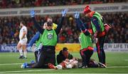 10 November 2023; Ulster medical staff tend to Ethan McIlroy during the United Rugby Championship match between Ulster and Munster at Kingspan Stadium in Belfast. Photo by Seb Daly/Sportsfile