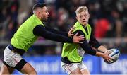 10 November 2023; Dave Shanahan, right, and John Cooney of Ulster before the United Rugby Championship match between Ulster and Munster at Kingspan Stadium in Belfast. Photo by Ramsey Cardy/Sportsfile
