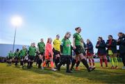 11 November 2023; Peamount United captain Karen Duggan leads her side out for the SSE Airtricity Women's Premier Division match between Peamount United and Sligo Rovers at PRL Park in Greenogue, Dublin. Photo by Stephen McCarthy/Sportsfile