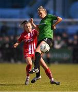 11 November 2023; Chloe Moloney of Peamount United in action against Emma Doherty of Sligo Rovers during the SSE Airtricity Women's Premier Division match between Peamount United and Sligo Rovers at PRL Park in Greenogue, Dublin. Photo by Stephen McCarthy/Sportsfile