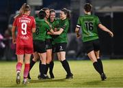 11 November 2023; Jessica Fitzgerald, second from left, celebrates with her Peamount United team-mates, from left, Sadhbh Doyle, 8, Lauryn O’Callaghan, Jetta Berrill, 3, and Karen Duggan, 16, during the SSE Airtricity Women's Premier Division match between Peamount United and Sligo Rovers at PRL Park in Greenogue, Dublin. Photo by Stephen McCarthy/Sportsfile