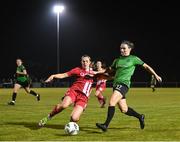 11 November 2023; Dearbhaile Beirne of Peamount United is tackled by Leah Kelly of Sligo Rovers during the SSE Airtricity Women's Premier Division match between Peamount United and Sligo Rovers at PRL Park in Greenogue, Dublin. Photo by Stephen McCarthy/Sportsfile