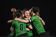 11 November 2023; Ellen Dolan, centre, celebrates with her Peamount United team-mates after scoring their side's fourth goal during the SSE Airtricity Women's Premier Division match between Peamount United and Sligo Rovers at PRL Park in Greenogue, Dublin. Photo by Stephen McCarthy/Sportsfile