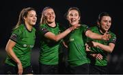11 November 2023; Ellen Dolan of Peamount United, third from right, celebrates with team-mates, from left, Jessica Fitzgerald, Erin McLoughlin and Sadhbh Doyle after scoring her side's fourth goal during the SSE Airtricity Women's Premier Division match between Peamount United and Sligo Rovers at PRL Park in Greenogue, Dublin. Photo by Stephen McCarthy/Sportsfile