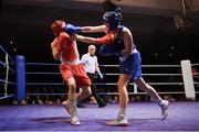 11 November 2023; Kellie Harrington of St Mary’s Boxing Club, Dublin, left, and Zara Breslin of Tramore Boxing Club, Waterford, during their lightweight 60kg final bout at the IABA National Elite Boxing Championships 2024 Finals at the National Boxing Stadium in Dublin. Photo by Seb Daly/Sportsfile