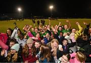 11 November 2023; Peamount United players celebrate with supporters after the SSE Airtricity Women's Premier Division match between Peamount United and Sligo Rovers at PRL Park in Greenogue, Dublin. Photo by Stephen McCarthy/Sportsfile