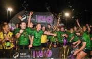 11 November 2023; Peamount United players celebrate with the SSE Airtricity Women's Premier Division trophy after the SSE Airtricity Women's Premier Division match between Peamount United and Sligo Rovers at PRL Park in Greenogue, Dublin. Photo by Stephen McCarthy/Sportsfile