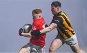 11 November 2023; James Garrity of Trillick in action against Orin McKeown of Crossmaglen Rangers during the AIB Ulster GAA Football Senior Club Championship quarter-final match between Trillick of Tyrone and Crossmaglen Rangers of Armagh at O'Neills Healy Park in Omagh, Tyrone. Photo by Ramsey Cardy/Sportsfile
