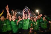 11 November 2023; Peamount United captain Karen Duggan and team-mates celebrate with the SSE Airtricity Women's Premier Division trophy after the SSE Airtricity Women's Premier Division match between Peamount United and Sligo Rovers at PRL Park in Greenogue, Dublin. Photo by Stephen McCarthy/Sportsfile