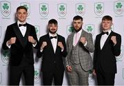 11 November 2023; Kickboxers, from left, Conor McGlinchey, Nathan Tait, Peter Carr and Luke McCann in attendance at the Team Ireland Olympic Ball at the Mansion House in Dublin. The event was a joint celebration of the brilliant performances of Team Ireland athletes at the European Games this summer, as well as the announcement of the winners of the Olympic Federation of Ireland Annual Awards. The event was attended by the Minister for Tourism, Culture, Arts, Gaeltacht, Sport and Media, Catherine Martin TD, Minister of State for Sport and Physical Education, Thomas Byrne TD, Olympic medallists, European Games athletes, Team Ireland Sponsors and Partners, Sport Ireland and the wider Olympic family. Photo by David Fitzgerald/Sportsfile
