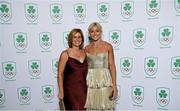 11 November 2023; Noelle Morrisey, left, and Olympian Sarah Lavin in attendance at the Team Ireland Olympic Ball at the Mansion House in Dublin. The event was a joint celebration of the brilliant performances of Team Ireland athletes at the European Games this summer, as well as the announcement of the winners of the Olympic Federation of Ireland Annual Awards. The event was attended by the Minister for Tourism, Culture, Arts, Gaeltacht, Sport and Media, Catherine Martin TD, Minister of State for Sport and Physical Education, Thomas Byrne TD, Olympic medallists, European Games athletes, Team Ireland Sponsors and Partners, Sport Ireland and the wider Olympic family. Photo by David Fitzgerald/Sportsfile