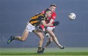11 November 2023; Aaron O'Neill of Crossmaglen Rangers in action against James Garrity of Trillick during the AIB Ulster GAA Football Senior Club Championship quarter-final match between Trillick of Tyrone and Crossmaglen Rangers of Armagh at O'Neills Healy Park in Omagh, Tyrone. Photo by Ramsey Cardy/Sportsfile