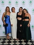 11 November 2023; Ireland women's rugby 7's players, from left, Stacey Flood, Aimee Leigh Murphy Crowe, Kate Farrell McCabe and Emily Lane in attendance at the Team Ireland Olympic Ball at the Mansion House in Dublin. The event was a joint celebration of the brilliant performances of Team Ireland athletes at the European Games this summer, as well as the announcement of the winners of the Olympic Federation of Ireland Annual Awards. The event was attended by the Minister for Tourism, Culture, Arts, Gaeltacht, Sport and Media, Catherine Martin TD, Minister of State for Sport and Physical Education, Thomas Byrne TD, Olympic medallists, European Games athletes, Team Ireland Sponsors and Partners, Sport Ireland and the wider Olympic family. Photo by David Fitzgerald/Sportsfile