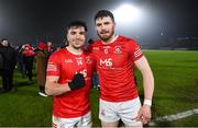 11 November 2023; Lee Brennan, left, and Rory Brennan of Trillick after the AIB Ulster GAA Football Senior Club Championship quarter-final match between Trillick of Tyrone and Crossmaglen Rangers of Armagh at O'Neills Healy Park in Omagh, Tyrone. Photo by Ramsey Cardy/Sportsfile