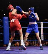 11 November 2023; Kellie McLoughlin of St Catherine's Boxing Club, Dublin, left, and Michaela Walsh of Holy Family Golden Gloves Boxing Club, Belfast, during their featherweight 57kg final bout at the IABA National Elite Boxing Championships 2024 Finals at the National Boxing Stadium in Dublin. Photo by Seb Daly/Sportsfile