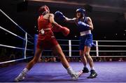 11 November 2023; Kellie McLoughlin of St Catherine's Boxing Club, Dublin, left, and Michaela Walsh of Holy Family Golden Gloves Boxing Club, Belfast, during their featherweight 57kg final bout at the IABA National Elite Boxing Championships 2024 Finals at the National Boxing Stadium in Dublin. Photo by Seb Daly/Sportsfile