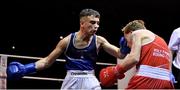 11 November 2023; Ricky Nesbitt of Holy Family Drogheda Boxing Club, Louth, right, and Sean Mari of Monkstown, Dublin, and Defence Forces Boxing Clubs, during their flyweight 51kg final bout at the IABA National Elite Boxing Championships 2024 Finals at the National Boxing Stadium in Dublin. Photo by Seb Daly/Sportsfile