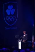 11 November 2023; Olympic Federation of Ireland chief executive Peter Sherrard speaking during the Team Ireland Olympic Ball at the Mansion House in Dublin. The event was a joint celebration of the brilliant performances of Team Ireland athletes at the European Games this summer, as well as the announcement of the winners of the Olympic Federation of Ireland Annual Awards. The event was attended by the Minister for Tourism, Culture, Arts, Gaeltacht, Sport and Media, Catherine Martin TD, Minister of State for Sport and Physical Education, Thomas Byrne TD, Olympic medallists, European Games athletes, Team Ireland Sponsors and Partners, Sport Ireland and the wider Olympic family. Photo by Brendan Moran/Sportsfile