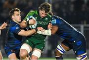 11 November 2023; Cian Prendergast of Connacht in action against Wes Goosen and Bill Mata of Edinburgh during the United Rugby Championship match between Edinburgh and Connacht at The Dam Health Stadium in Edinburgh, Scotland. Photo by Paul Devlin/Sportsfile