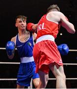 11 November 2023; John Paul Hale of Star ABC, Belfast, right, and Aaron O’Donoghue of Golden Gloves Boxing Club, Cork, during their light welterweight 63.5kg final bout at the IABA National Elite Boxing Championships 2024 Finals at the National Boxing Stadium in Dublin. Photo by Seb Daly/Sportsfile