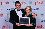 11 November 2023; Enda and Yvonne Corrigan, pose for a photograph with the Community Ambassador of the year award collected on behalf of their son Ross Corrigan, at the Team Ireland Olympic Ball at the Mansion House in Dublin. The event was a joint celebration of the brilliant performances of Team Ireland athletes at the European Games this summer, as well as the announcement of the winners of the Olympic Federation of Ireland Annual Awards. The event was attended by the Minister for Tourism, Culture, Arts, Gaeltacht, Sport and Media, Catherine Martin TD, Minister of State for Sport and Physical Education, Thomas Byrne TD, Olympic medallists, European Games athletes, Team Ireland Sponsors and Partners, Sport Ireland and the wider Olympic family. Photo by Brendan Moran/Sportsfile