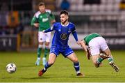 10 November 2023; Ryan Burke of Waterford in action against Cian Bargary of Cork City during the SSE Airtricity Men's Premier Division Promotion / Relegation play-off match between Waterford and Cork City at Tallaght Stadium in Dublin. Photo by Stephen McCarthy/Sportsfile