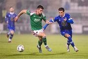 10 November 2023; Connor Parsons of Waterford in action against Joshua Honohan of Cork City during the SSE Airtricity Men's Premier Division Promotion / Relegation play-off match between Waterford and Cork City at Tallaght Stadium in Dublin. Photo by Stephen McCarthy/Sportsfile