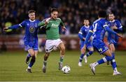 10 November 2023; Ben Worman of Cork City and Barry Crowe Baggley of Waterford during the SSE Airtricity Men's Premier Division Promotion / Relegation play-off match between Waterford and Cork City at Tallaght Stadium in Dublin. Photo by Stephen McCarthy/Sportsfile