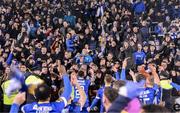 10 November 2023; Waterford supporters celebrate with players after the SSE Airtricity Men's Premier Division Promotion / Relegation play-off match between Waterford and Cork City at Tallaght Stadium in Dublin. Photo by Stephen McCarthy/Sportsfile