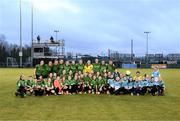 11 November 2023; Peamount United players pose with mascots before the SSE Airtricity Women's Premier Division match between Peamount United and Sligo Rovers at PRL Park in Greenogue, Dublin. Photo by Stephen McCarthy/Sportsfile