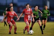 11 November 2023; Lauren Boles and Eimear Lafferty, left, of Sligo Rovers in action against Sadhbh Doyle of Peamount United during the SSE Airtricity Women's Premier Division match between Peamount United and Sligo Rovers at PRL Park in Greenogue, Dublin. Photo by Stephen McCarthy/Sportsfile