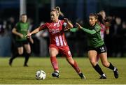 11 November 2023; Emma Hansberry of Sligo Rovers in action against Jessica Fitzgerald of Peamount United during the SSE Airtricity Women's Premier Division match between Peamount United and Sligo Rovers at PRL Park in Greenogue, Dublin. Photo by Stephen McCarthy/Sportsfile