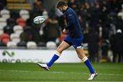 12 November 2023; Ross Byrne of Leinster warms up before the United Rugby Championship match between Dragons and Leinster at Rodney Parade in Newport, Wales. Photo by Harry Murphy/Sportsfile