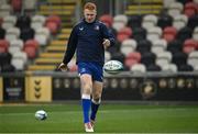 12 November 2023; Ciarán Frawley of Leinster warms up before the United Rugby Championship match between Dragons and Leinster at Rodney Parade in Newport, Wales. Photo by Harry Murphy/Sportsfile