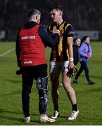 11 November 2023; Injured Trillick player Matthew Donnelly and Oisin O'Neill of Crossmaglen Rangers during the AIB Ulster GAA Football Senior Club Championship quarter-final match between Trillick of Tyrone and Crossmaglen Rangers of Armagh at O'Neills Healy Park in Omagh, Tyrone. Photo by Ramsey Cardy/Sportsfile