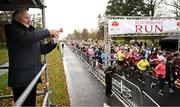 12 November 2023; Former broadcaster Mike Murphy starts the Remembrance Run 5K, supported by Silver Stream Healthcare, at the Phoenix Park in Dublin. Photo by Brendan Moran/Sportsfile