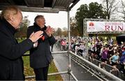 12 November 2023; Tommy Gorman, left, and former broadcaster Mike Murphy start the Remembrance Run 5K, supported by Silver Stream Healthcare, at the Phoenix Park in Dublin. Photo by Brendan Moran/Sportsfile