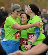 12 November 2023; Participants, from left, Cashel Kelly, Caitriona Swan and Lorraine O'Connor after finishing the Remembrance Run 5K, supported by Silver Stream Healthcare, at the Phoenix Park in Dublin. Photo by Brendan Moran/Sportsfile