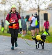 12 November 2023; Rose McAllorum and her dog Mona during the Remembrance Run 5K, supported by Silver Stream Healthcare, at the Phoenix Park in Dublin. Photo by Brendan Moran/Sportsfile