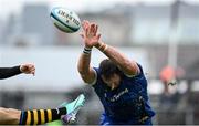 12 November 2023; Jason Jenkins of Leinster attempts to block a kick during the United Rugby Championship match between Dragons and Leinster at Rodney Parade in Newport, Wales. Photo by Harry Murphy/Sportsfile