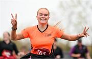12 November 2023; Lara Kelly celebrates finishing the Remembrance Run 5K, supported by Silver Stream Healthcare, at the Phoenix Park in Dublin. Photo by Brendan Moran/Sportsfile