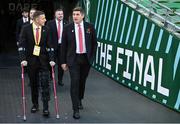 12 November 2023; Bohemians manager Declan Devine, right, and injured Bohemians club captain Keith Buckley before the Sports Direct FAI Cup Final between Bohemians and St Patrick's Athletic at the Aviva Stadium in Dublin. Photo by Seb Daly/Sportsfile