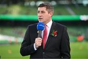 12 November 2023; Bohemians manager Declan Devine is interviewed on RTÉ before the Sports Direct FAI Cup Final between Bohemians and St Patrick's Athletic at the Aviva Stadium in Dublin. Photo by Seb Daly/Sportsfile