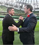 12 November 2023; St Patrick's Athletic manager Jon Daly, right, and Bohemians manager Declan Devine before the Sports Direct FAI Cup Final between Bohemians and St Patrick's Athletic at the Aviva Stadium in Dublin. Photo by Seb Daly/Sportsfile