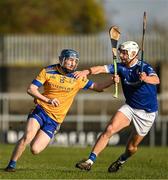 12 November 2023; Ciarán Stacey of Na Fianna in action against Robbie Greville of Raharney during the AIB Leinster GAA Hurling Senior Club Championship quarter-final match between Raharney, Westmeath, and Na Fianna, Dublin, at TEG Cusack Park in Mullingar, Westmeath. Photo by Daire Brennan/Sportsfile